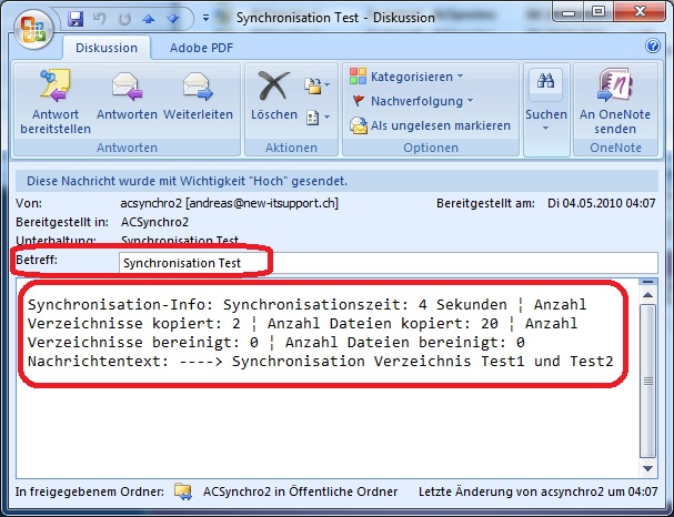 ACSynchro2 und Email