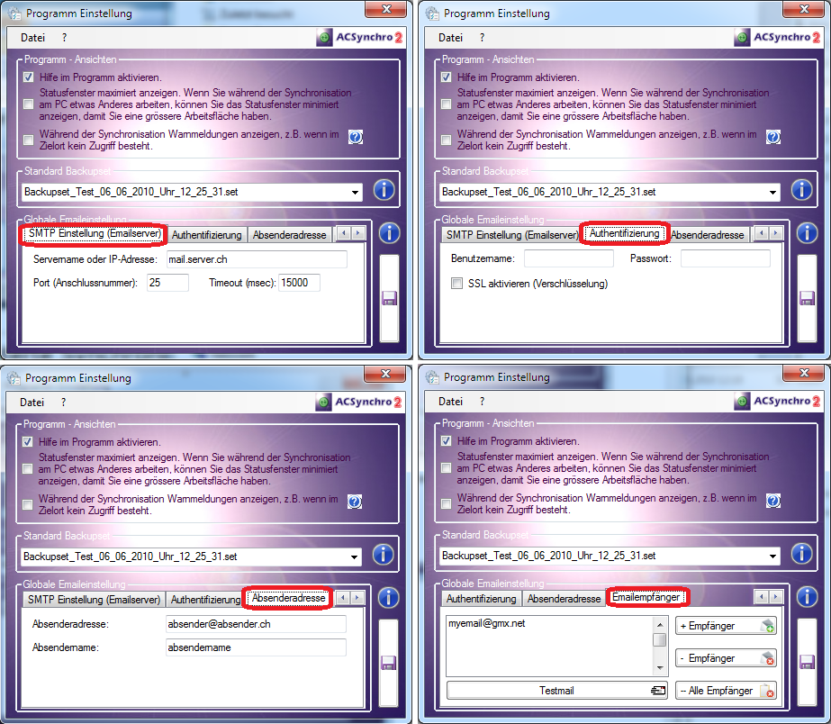 ACSynchro2 und Email